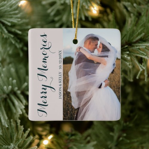 Wedding Merry Memories Photo Ceramic Ornament