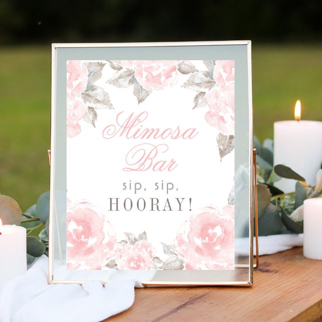 Wedding Mimosa Bar Pink Watercolor Rose Poster (Creator Uploaded)