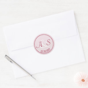 Wedding Minimal Classic Initials Date Burgundy Round Sticker