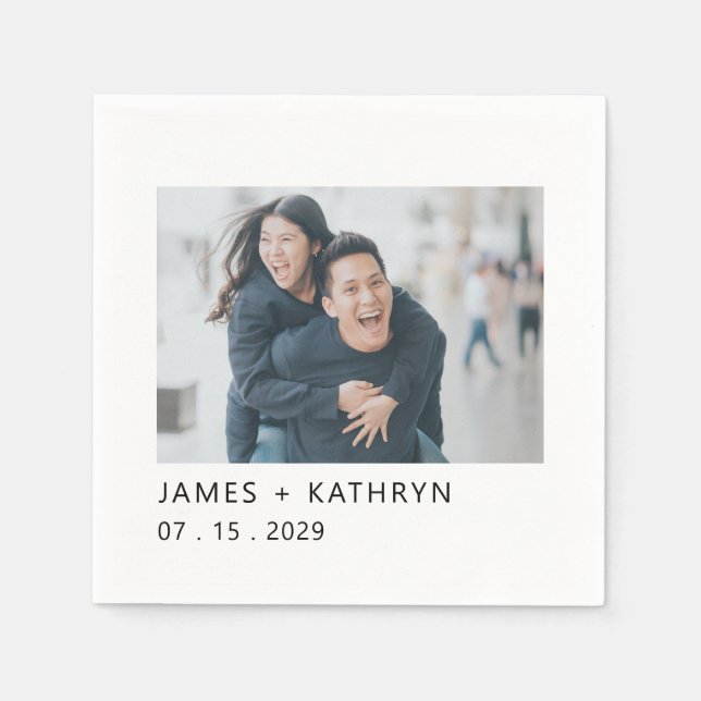 Wedding Minimal Photo Simple Elegant Modern Napkins (Front)