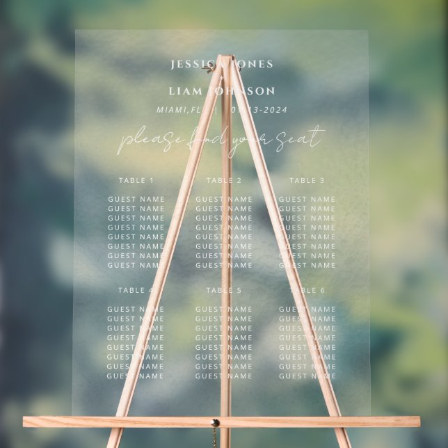 Wedding Minimal Seating Chart Frosted Acrylic Sign (Neutral)