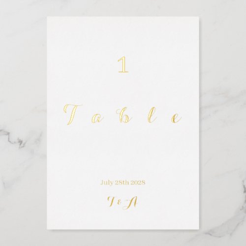 Wedding Minimal Table Number Card Real Gold