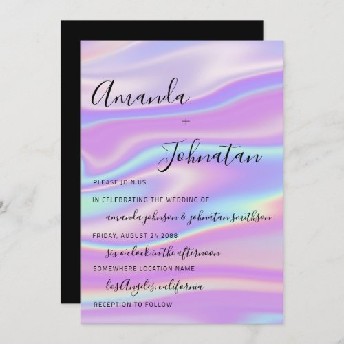 Wedding Minimalims Monogram Holographic Invitation