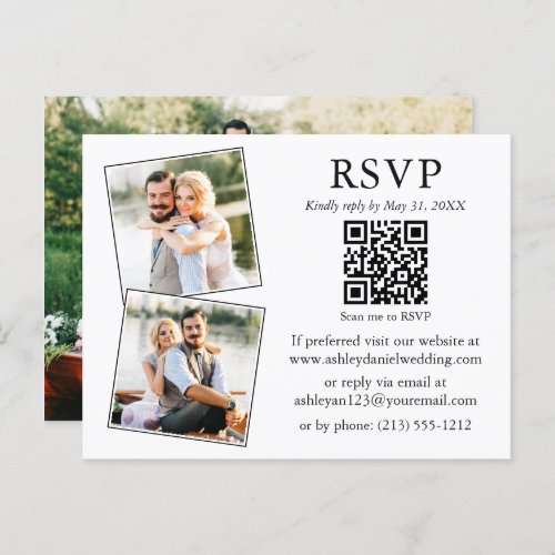 Wedding Minimalist 3 Photo QR RSVP Enclosure Card