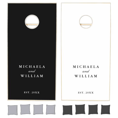 Wedding Minimalist Black  White Couples Names Cornhole Set