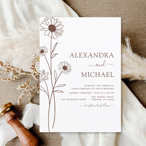 Wedding Minimalist Botanical Floral Line Art  Invi Invitation