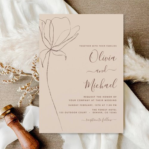 Wedding Minimalist Botanical Floral Line Art  Invi Invitation