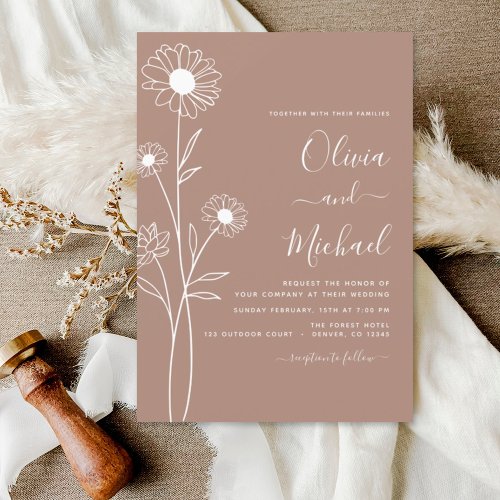 Wedding Minimalist Botanical Floral Line Art  Invi Invitation