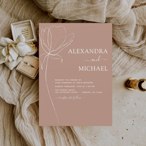 Wedding Minimalist Botanical Floral Line Art  Invi Invitation