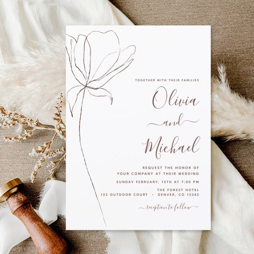 Wedding Minimalist Botanical Floral Line Art  Invi Invitation