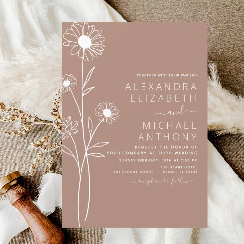 Wedding Minimalist Botanical Floral Line Art  Invi Invitation