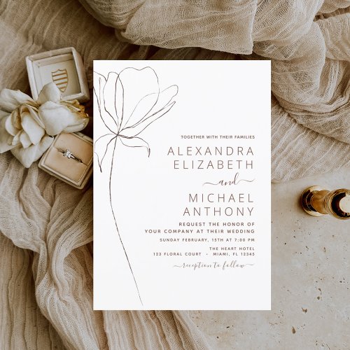 Wedding Minimalist Botanical Floral Line Art  Invi Invitation