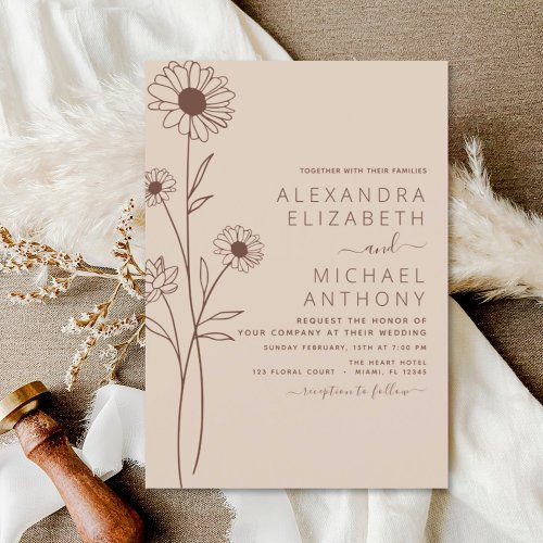 Wedding Minimalist Botanical Floral Line Art  Invi Invitation