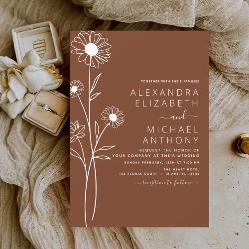 Wedding Minimalist Botanical Floral Line Art Invitation