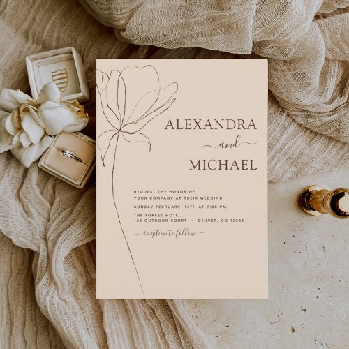 Wedding Minimalist Botanical Floral Line Art  Invitation