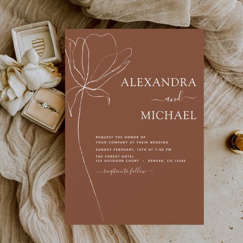 Wedding Minimalist Botanical Floral Line Art Invitation