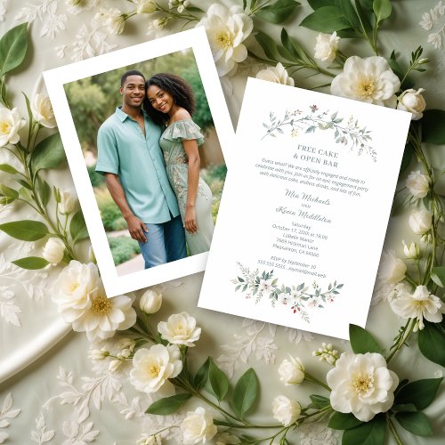 Wedding Minimalist Green Flowers  Branches Photo Invitation