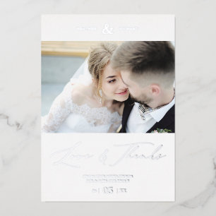 Wedding Minimalist Love & Thanks Custom Photo  Foil Invitation