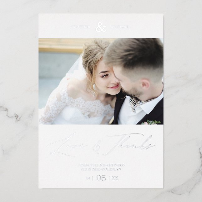 Wedding Minimalist Love & Thanks Custom Photo  Foil Invitation (Front)