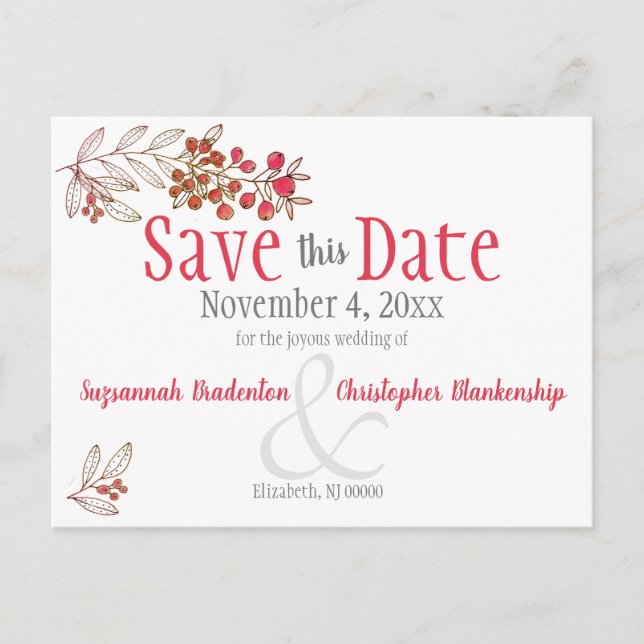 Wedding Minimalist Orange Berries Wedding Announcement Postcard (Front)