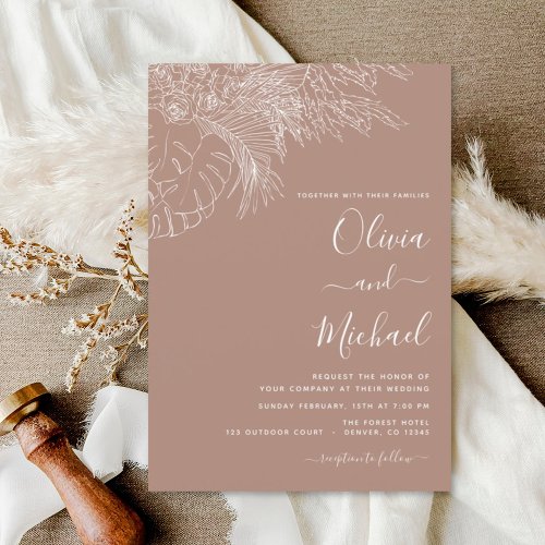 Wedding Minimalist Pampas Grass Terracotta Invitation