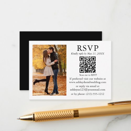 Wedding Minimalist Photo Black White QR RSVP Enclosure Card