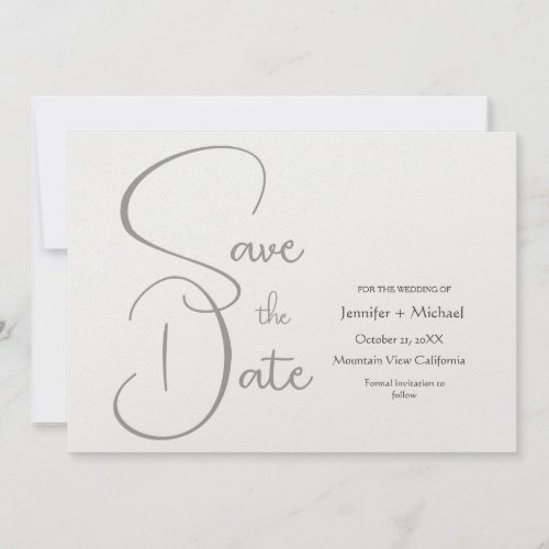 Wedding Minimalist Plain Grey Calligraphy Script Save The Date