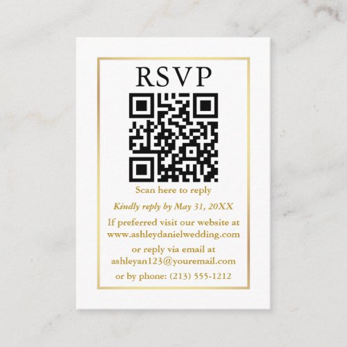Wedding Minimalist QR Black White Gold RSVP Enclosure Card
