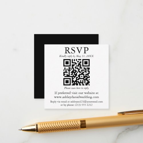Wedding Minimalist QR Black White Square RSVP Enclosure Card