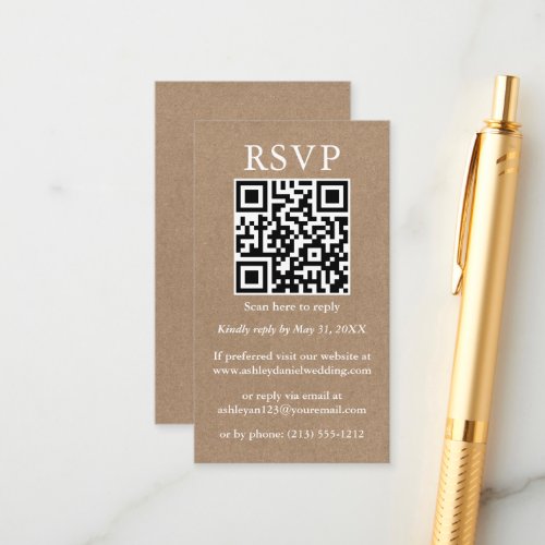 Wedding Minimalist Simple Kraft QR RSVP Enclosure Card