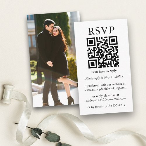 Wedding Minimalist Simple Photo QR RSVP Enclosure Card