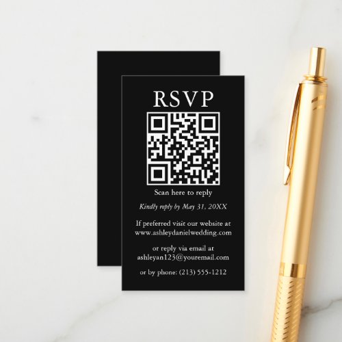 Wedding Minimalist Simple QR Black RSVP Enclosure Card