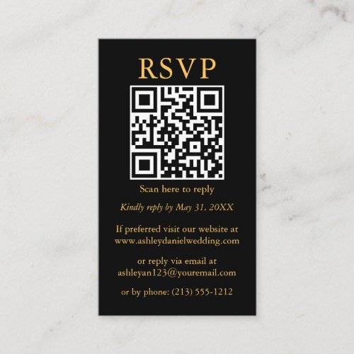 Wedding Minimalist Simple QR Black RSVP Gold Enclosure Card