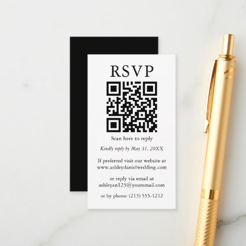 Wedding Minimalist Simple QR Black White RSVP  Enclosure Card