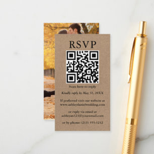 Wedding Minimalist Simple QR Photo RSVP Kraft Enclosure Card