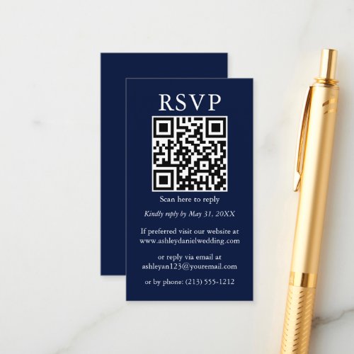 Wedding Minimalist Simple QR RSVP Blue Enclosure Card