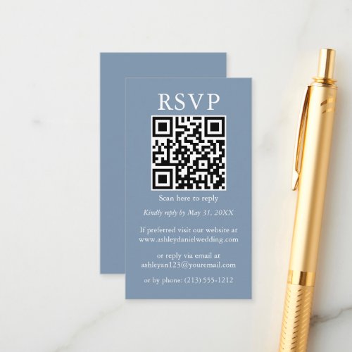 Wedding Minimalist Simple QR RSVP Dusty Blue Enclosure Card