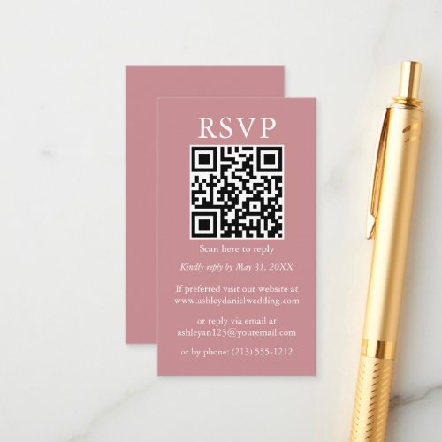 Wedding Minimalist Simple QR RSVP Dusty Rose Enclosure Card