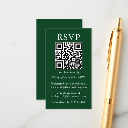 Wedding Minimalist Simple QR RSVP Green Enclosure Card