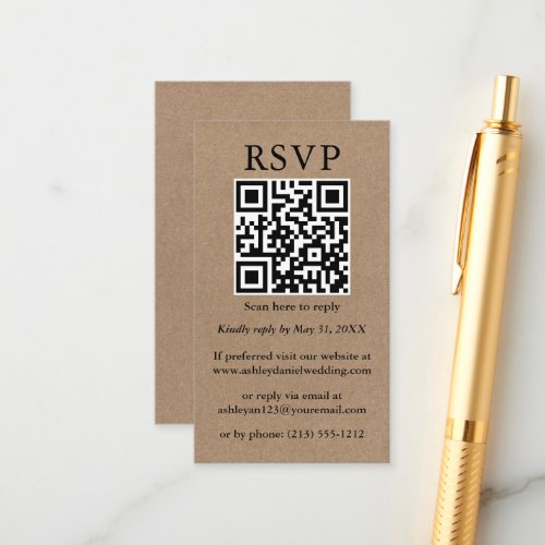 Wedding Minimalist Simple QR RSVP Kraft Enclosure Card