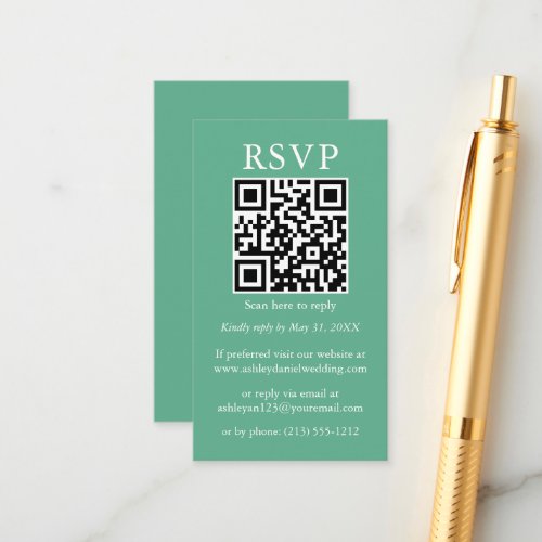 Wedding Minimalist Simple QR RSVP Neo Mint Enclosure Card