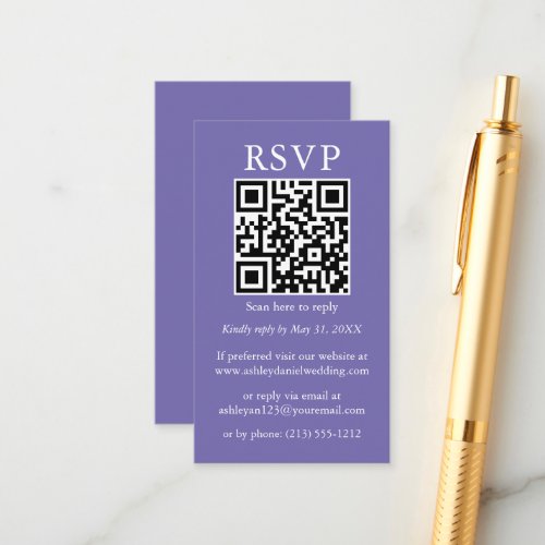 Wedding Minimalist Simple QR RSVP Periwinkle Enclosure Card
