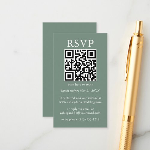 Wedding Minimalist Simple QR RSVP Sage Green Enclosure Card