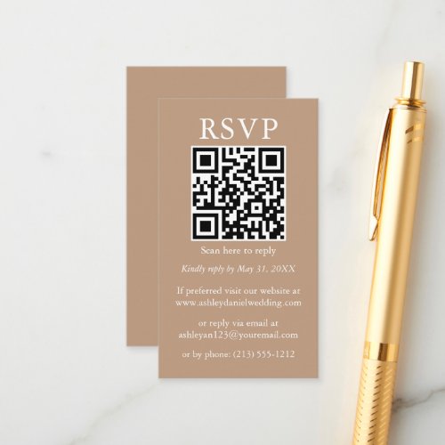 Wedding Minimalist Simple QR RSVP Taupe Enclosure Card