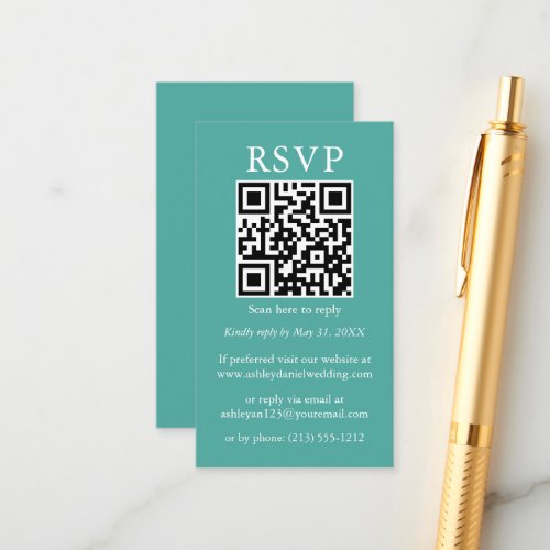 Wedding Minimalist Simple QR RSVP Teal Enclosure Card