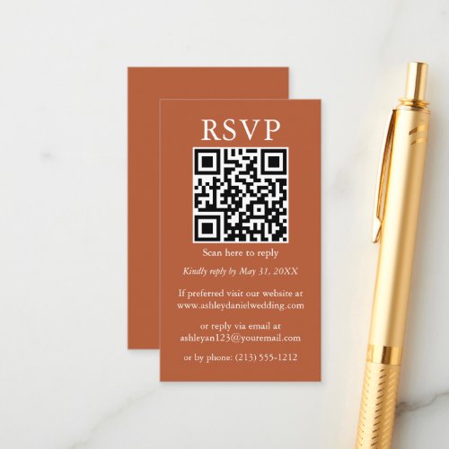 Wedding Minimalist Simple QR RSVP Terracotta Enclosure Card