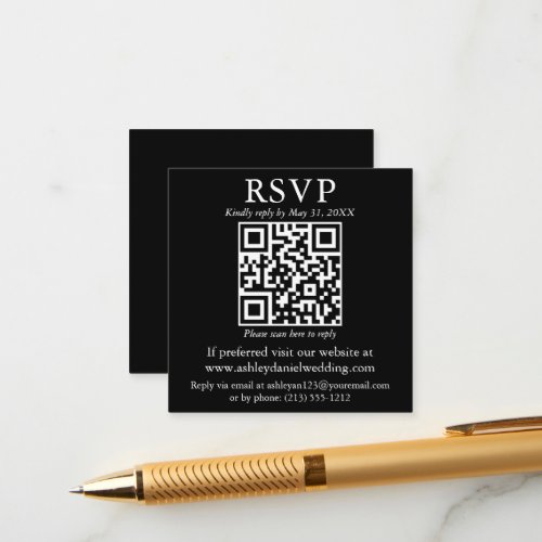Wedding Minimalist Simple Square QR Black RSVP Enclosure Card