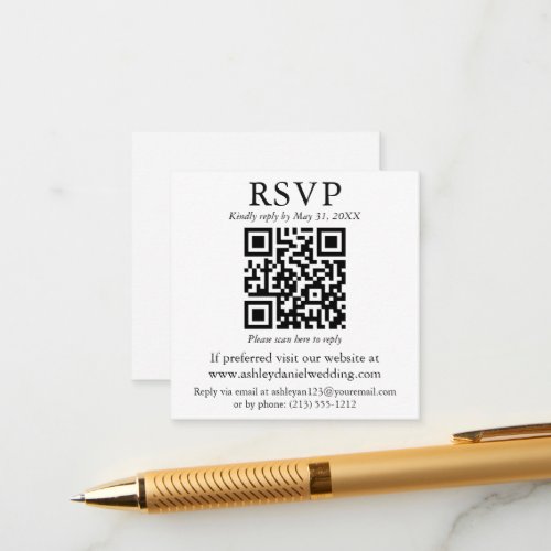 Wedding Minimalist Simple Square QR RSVP Enclosure Card