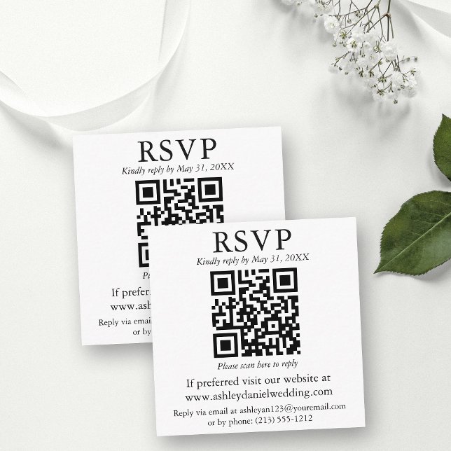 Wedding Minimalist Simple Square QR RSVP Enclosure Card (Customize to change text size or text style.)