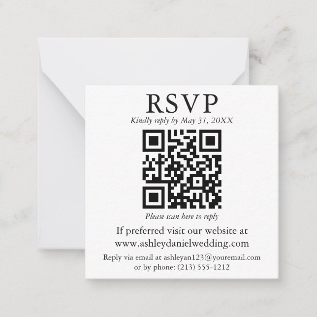 Wedding Minimalist Simple Square QR RSVP Enclosure Note Card (Front)